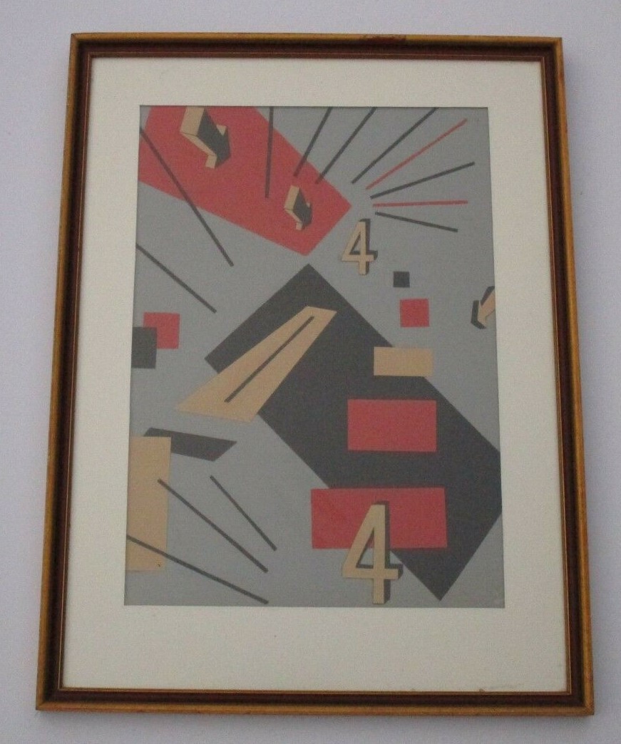 MYSTERY PAINTING POP ART GEOMETRIC CUBISM MODERNISM 4 FOUR COLLAGE EXPRESSIONISM