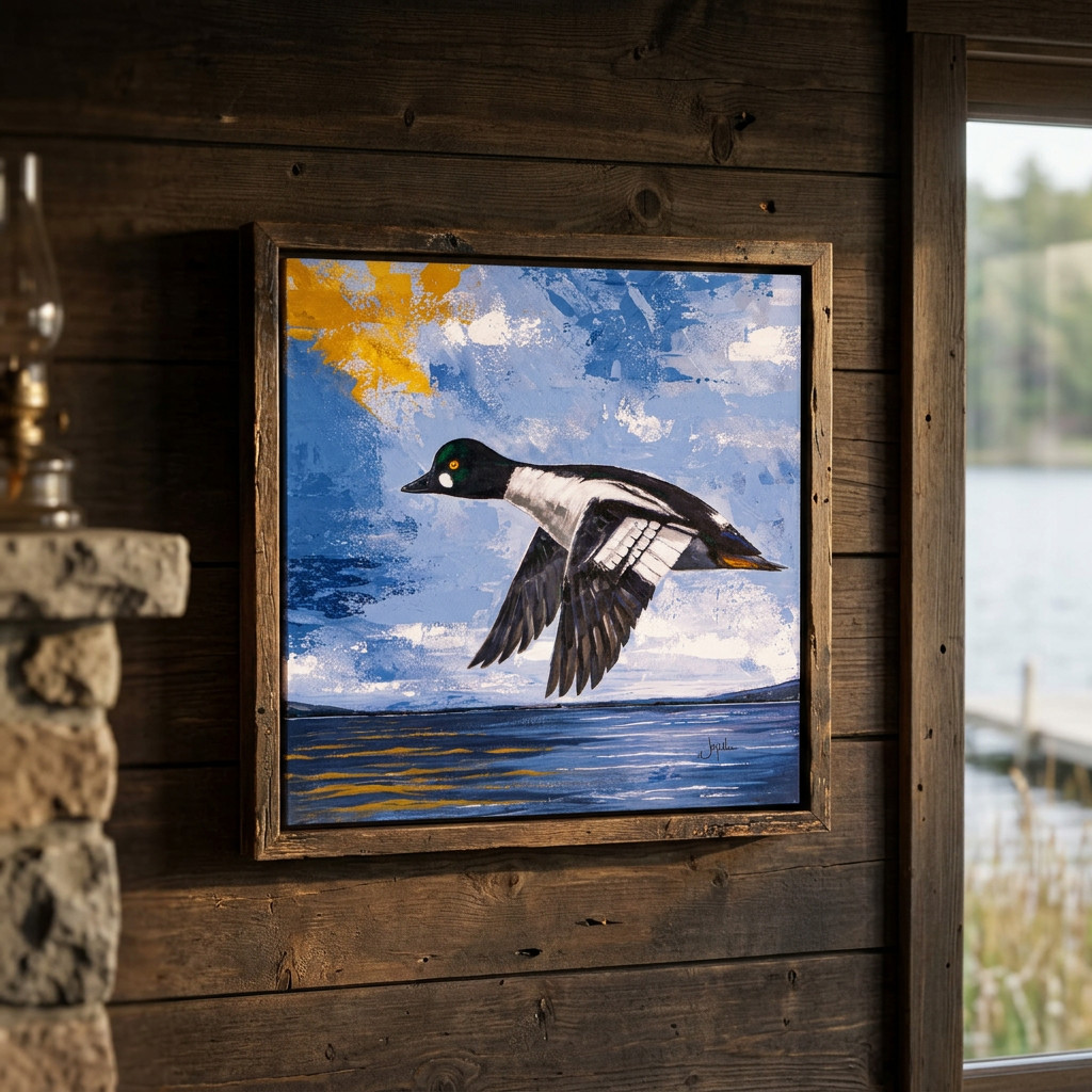 Original Goldeneye Duck Acrylic Painting 18×18 Canvas Wildlife Art Hand Painted