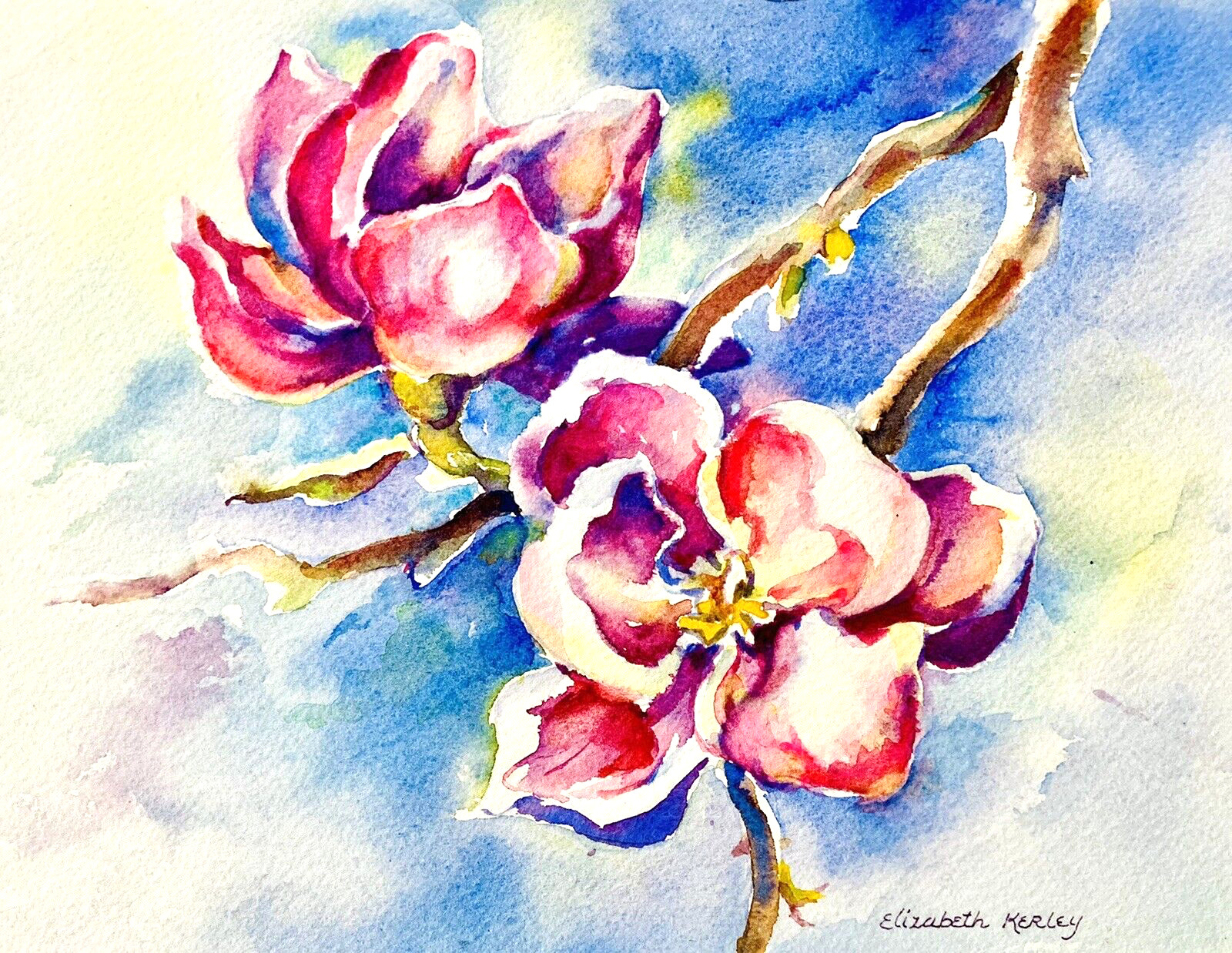 Kerley 8×10” Valentine’s Day Painting Floral Art Retro 90s Pink Roses Gift Mom
