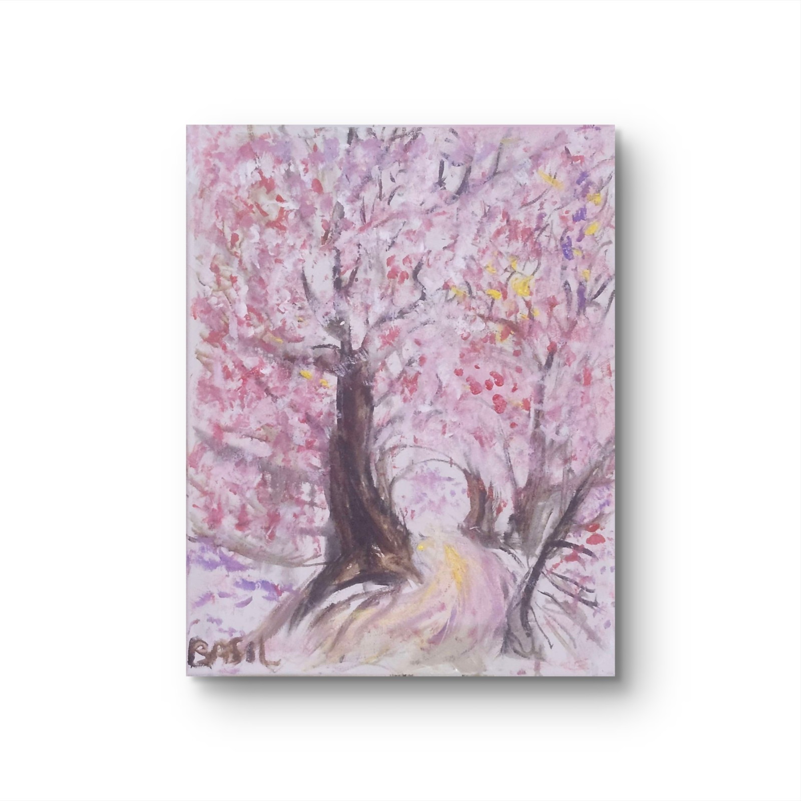 Cherry Blossom Walk Colorful Modern Art Acrylic Painting Canvas 11×14
