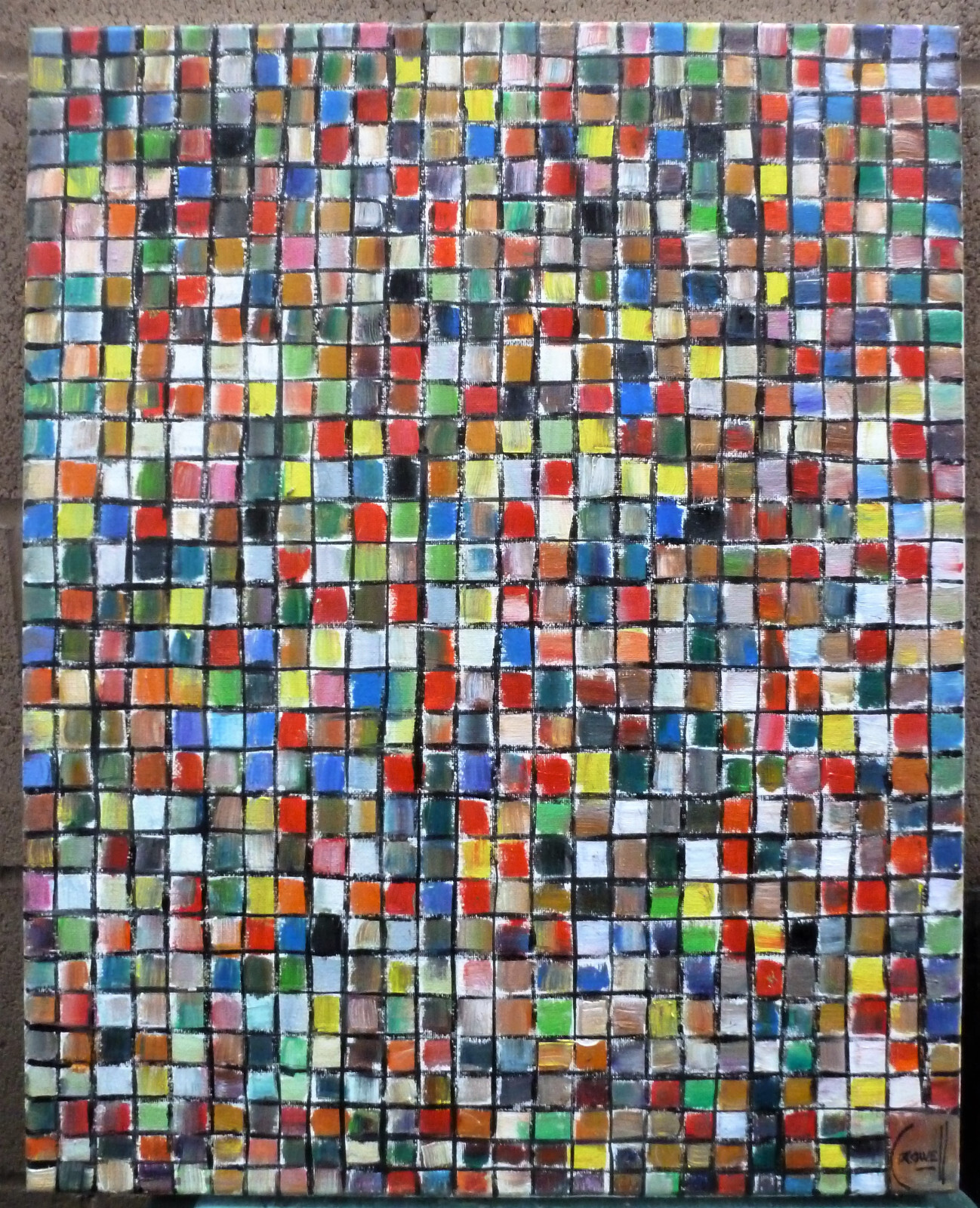 MOSAIC COLOR CUBES new 16×20 oil Painting WOW original signed by Crowell