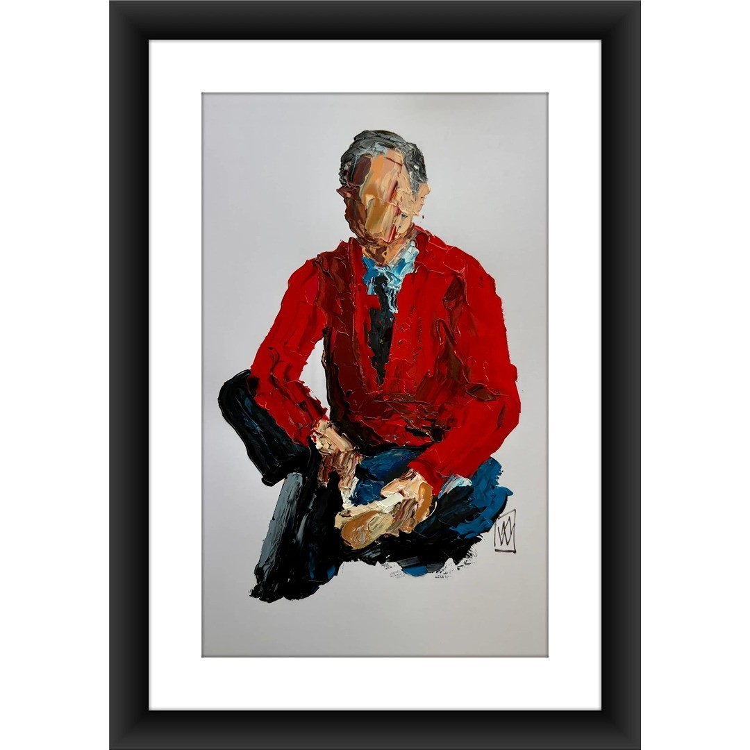 Abstract Mr. Rogers Red Sweater Contemporary Portrait Pop Wall Art Original 17″