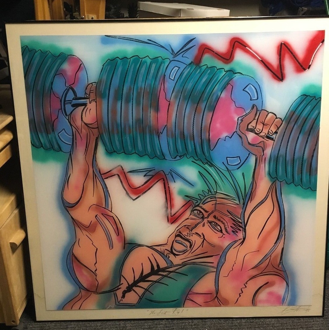 «THE LAST REP» BODYBUILDER LARGE ORIGINAL WATER COLOR ART BY ALEX STONE