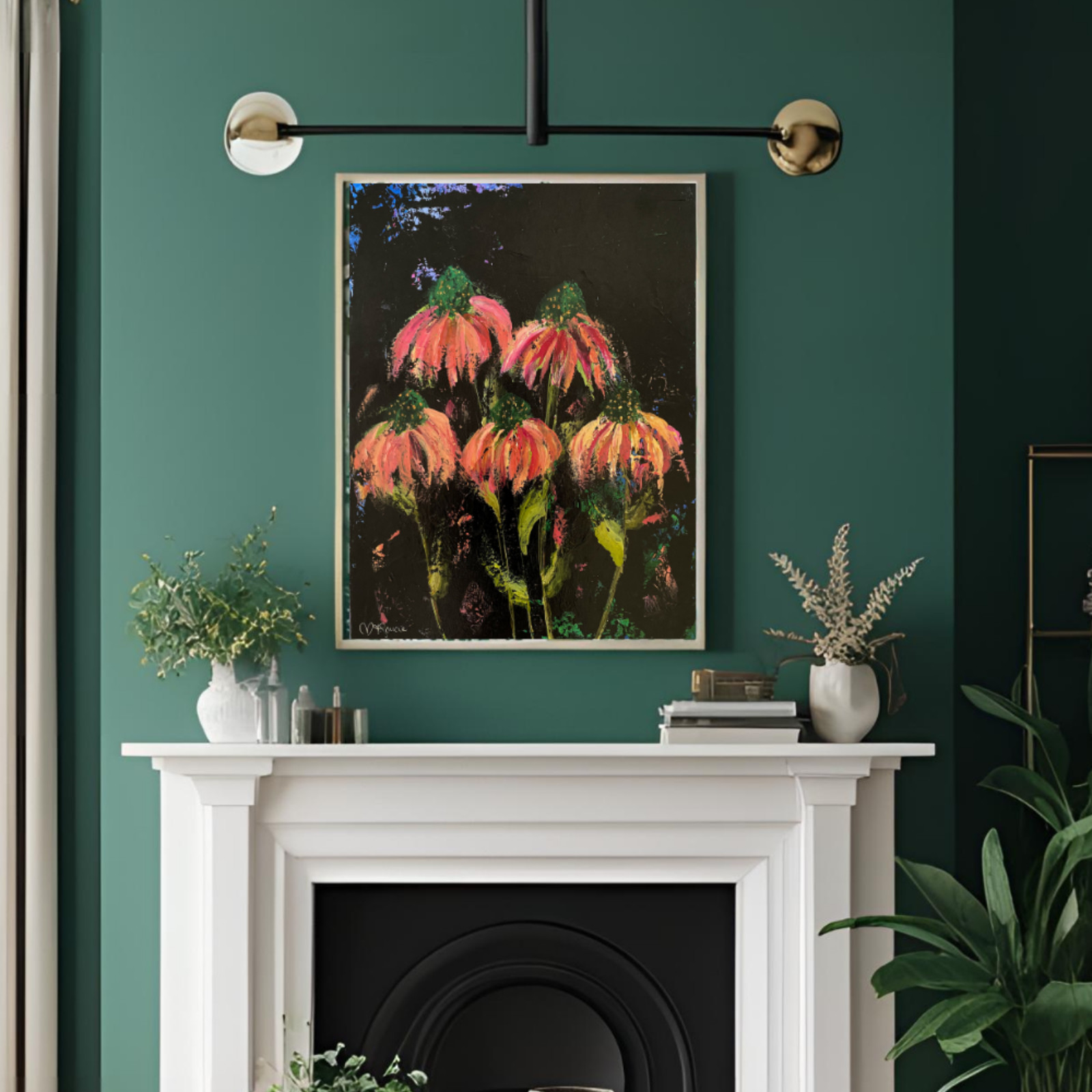 Abstract Cone Flowers 18×24 Expressionist Dark Botanical Original Painting