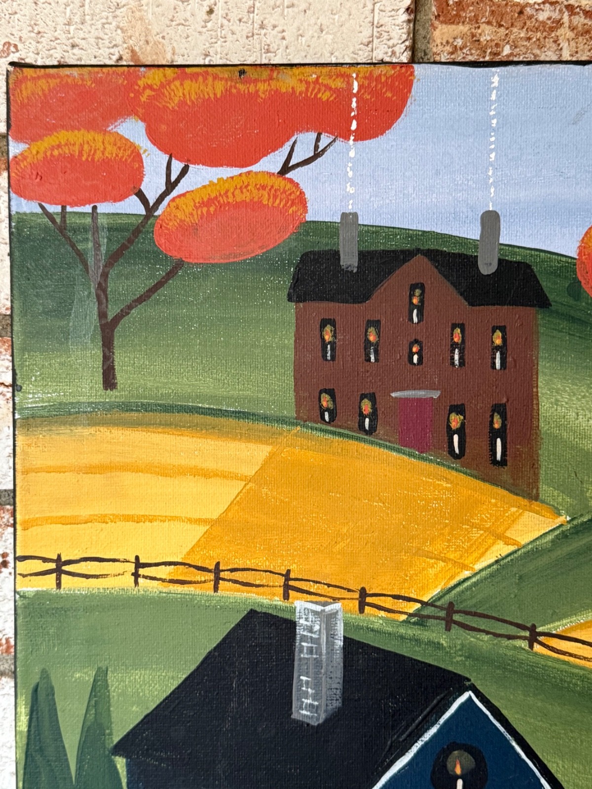 VINTAGE NAIVE PAINTING AMERICAN FOLK ART RURAL FARM COUNTRY SCENE ORIGINAL