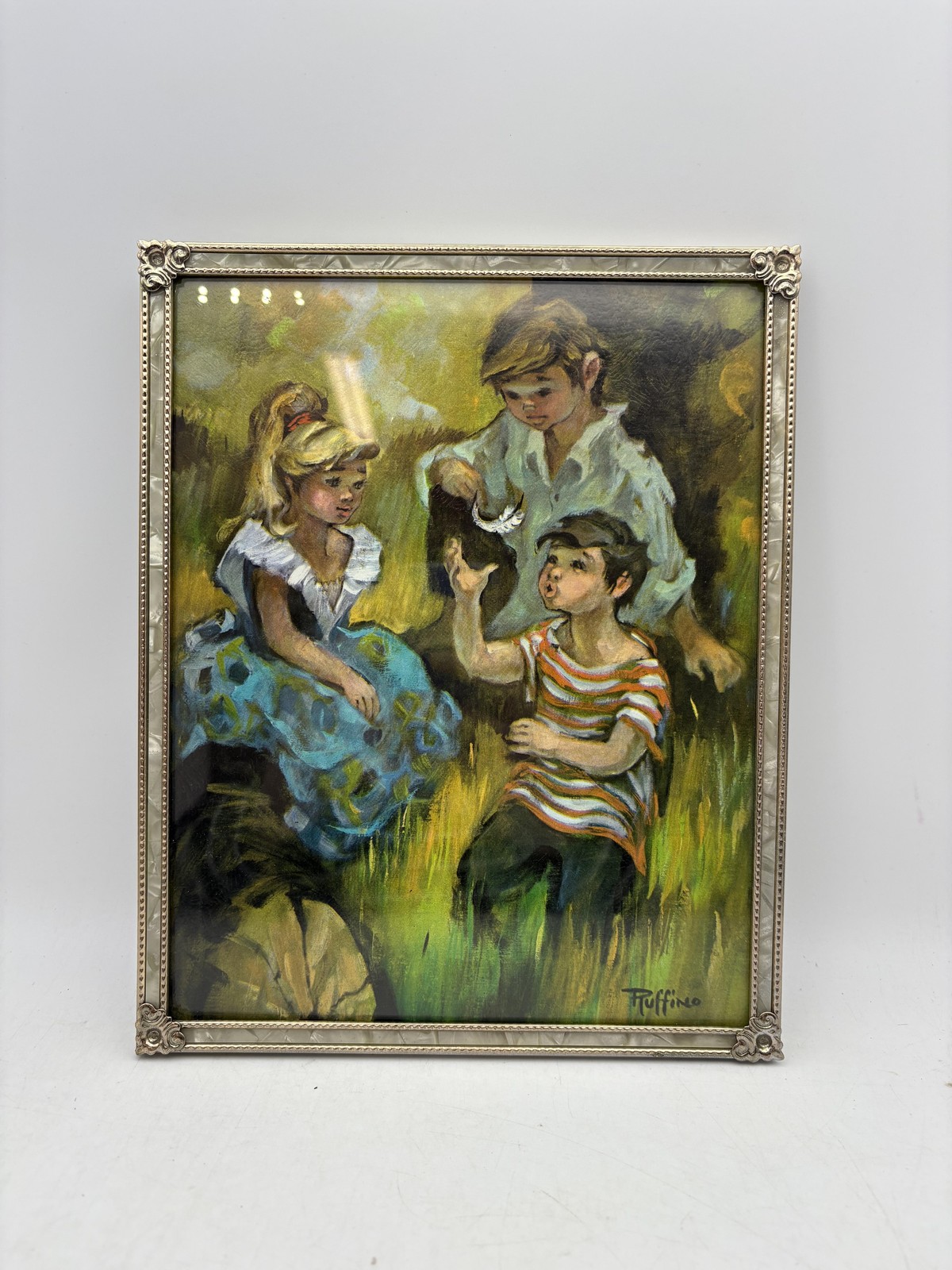 Vintage 8×10 Mother of Pearl Inlay Silver Toned Frame for Easel Art Pearlescent