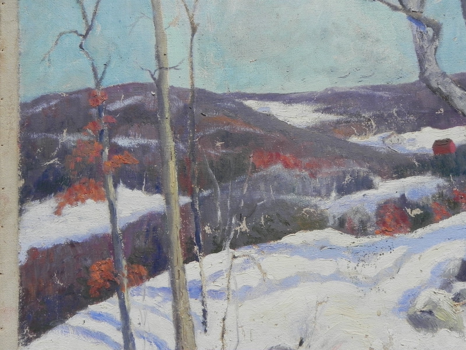 Pair old Connecticut impressionist landscape paintings signed Allen Newton 1927