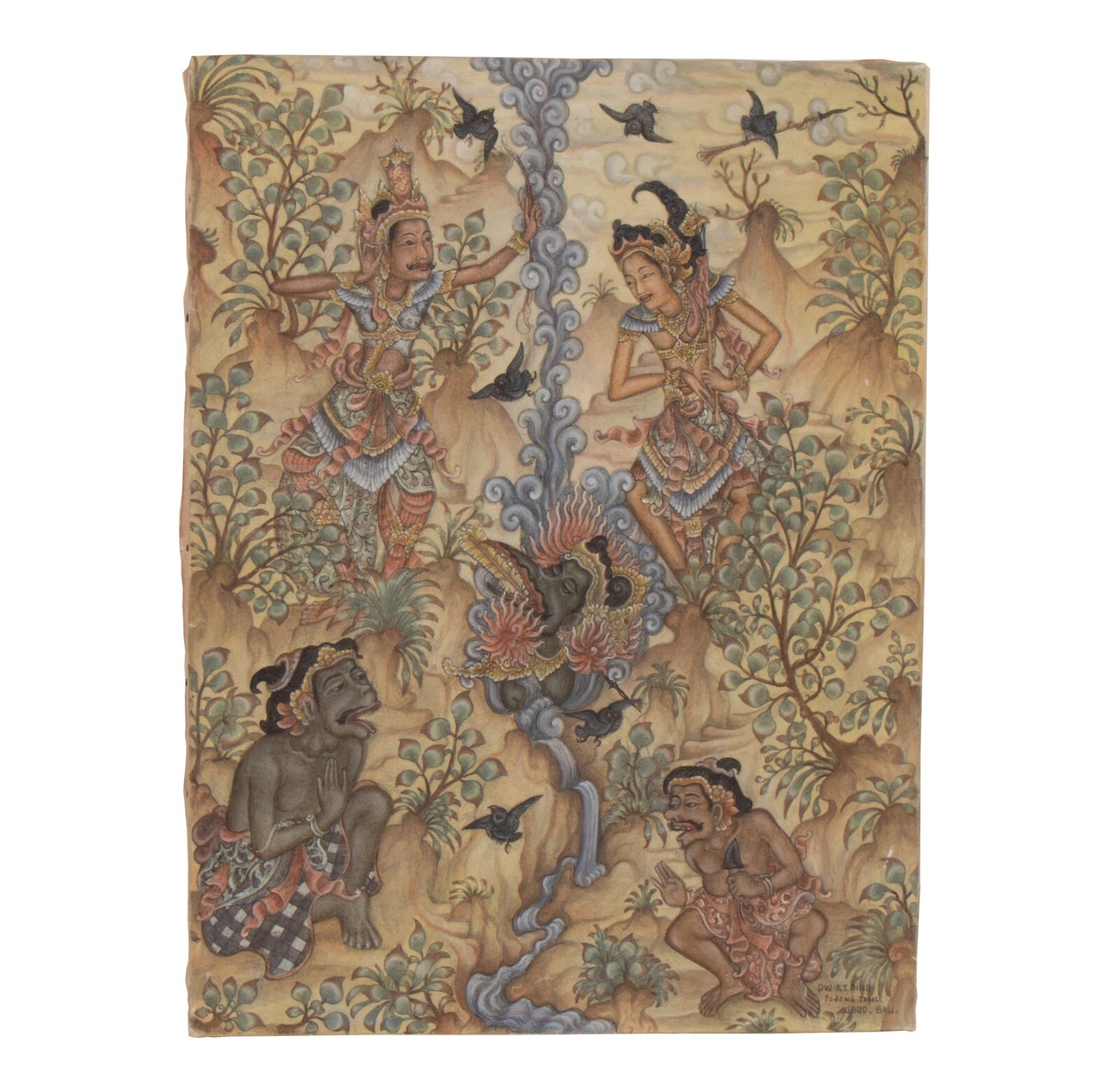 Dewa Ketut Ding (Indonesia 1920-1996) Acrilic Painting Rama Yana Scene Signed