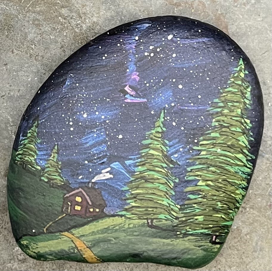 HAND PAINTED RIVER STONE ART Nature Scene by Yellow Paw Collectible Rocks