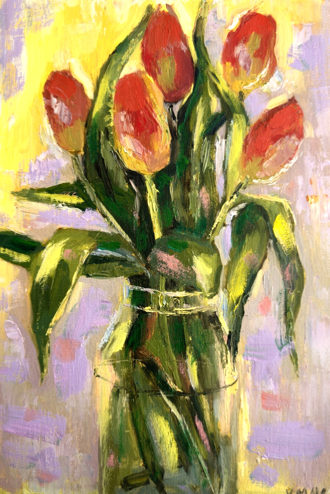 Tulips Original Modern Oil Canvas Painting signed abstract impressionist art