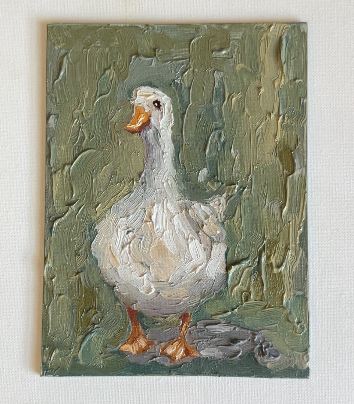 White Goose Original Impressionist Oil Painting Three White Ducks Animal Art