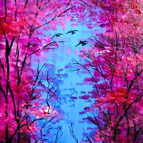 ACEO Original Landscape Nature Tree Waterfall Pop Art Acrylic Hand Painting NEW