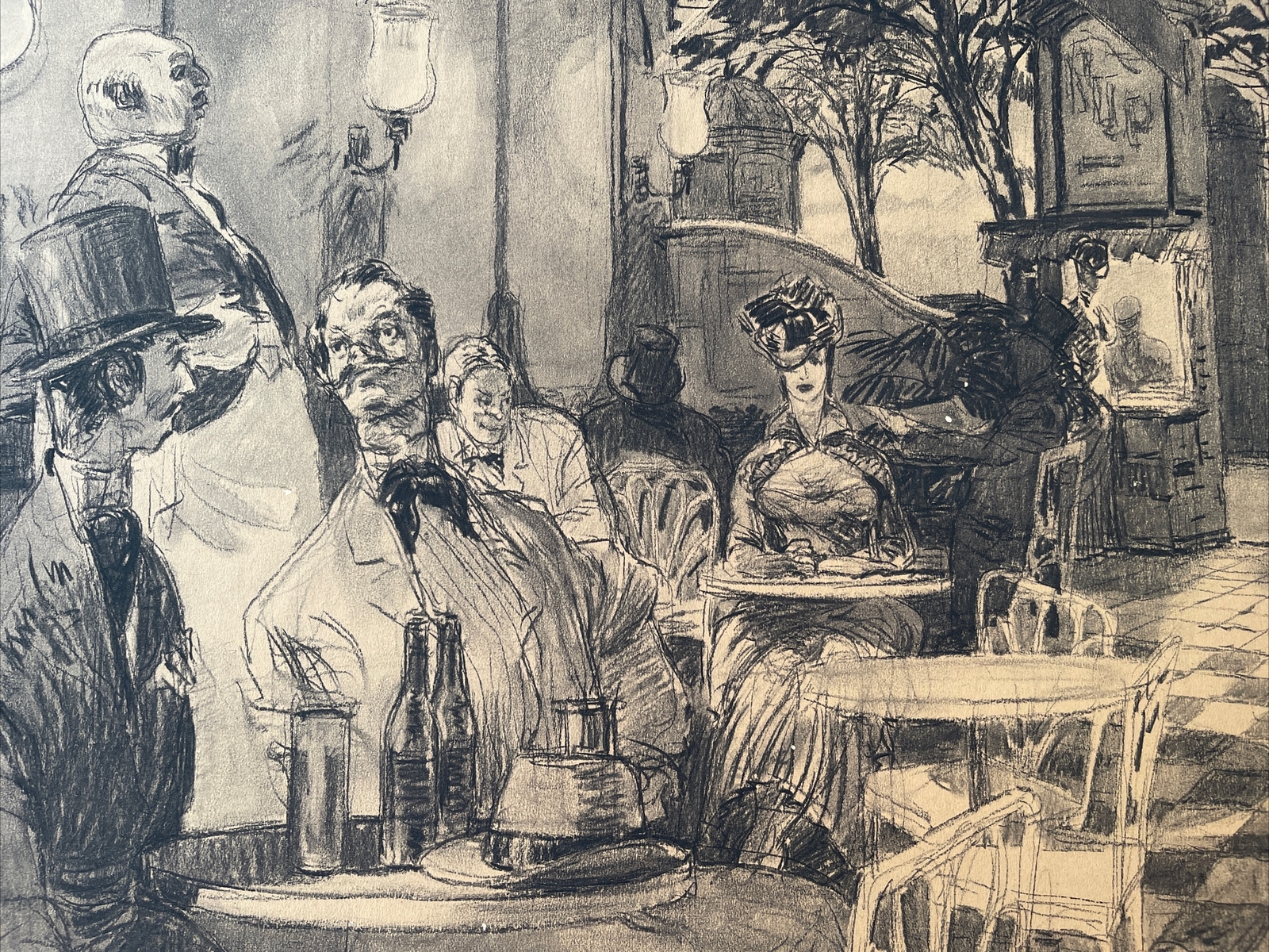 ANTIQUE DRAWING ILLUSTRATION PAINTING STUDY INTERIOR PORTRAIT SOCIAL STERLING