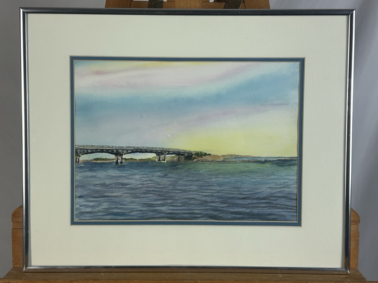 Mellan River Inlet Bridge Delaware Sunset Lorraine Meehan Watercolor Painting