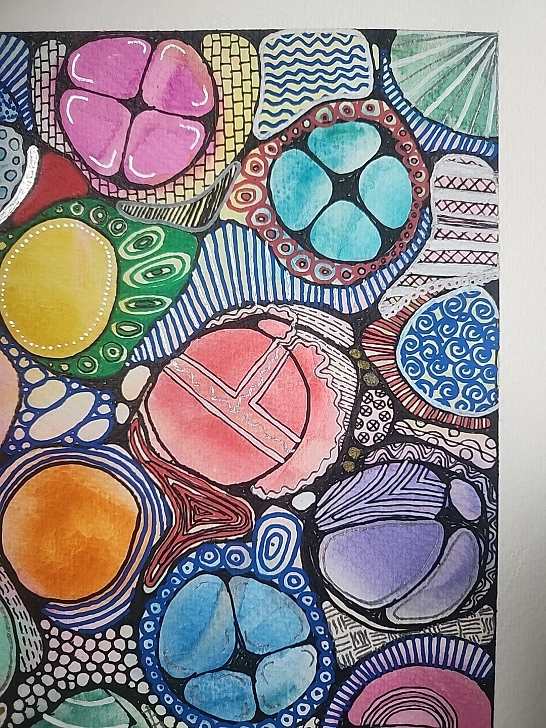 Spheres- Original Abstract Watercolor Painting W/ Ink, Acrylic & Metallic Detail