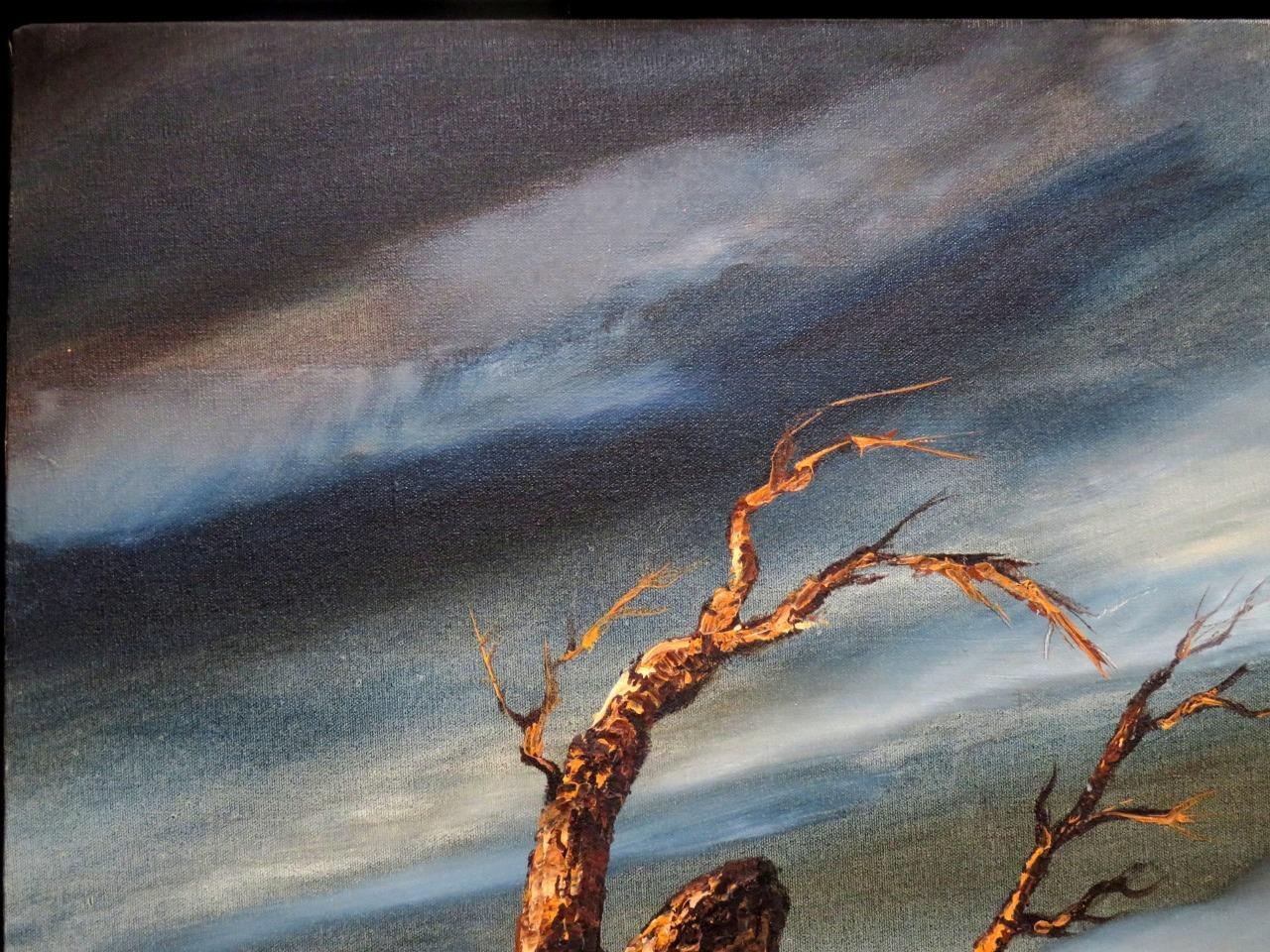 Original Hector Salas Landscape Mailbox Oil on Canvas 37.25 x 37.25 Framed