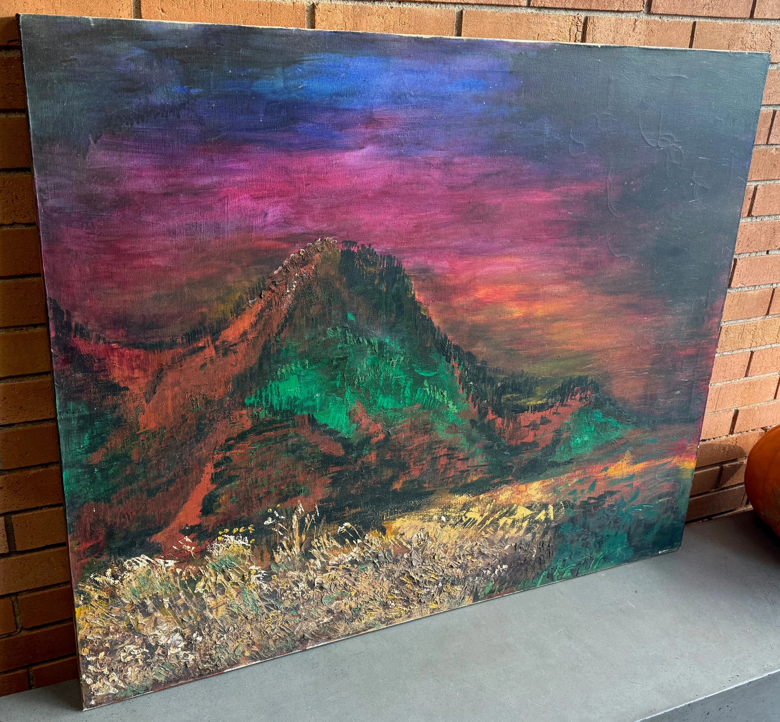 Vintage Surreal Abstract Landscape Painting Modern Wall Art Multi-Color 70s