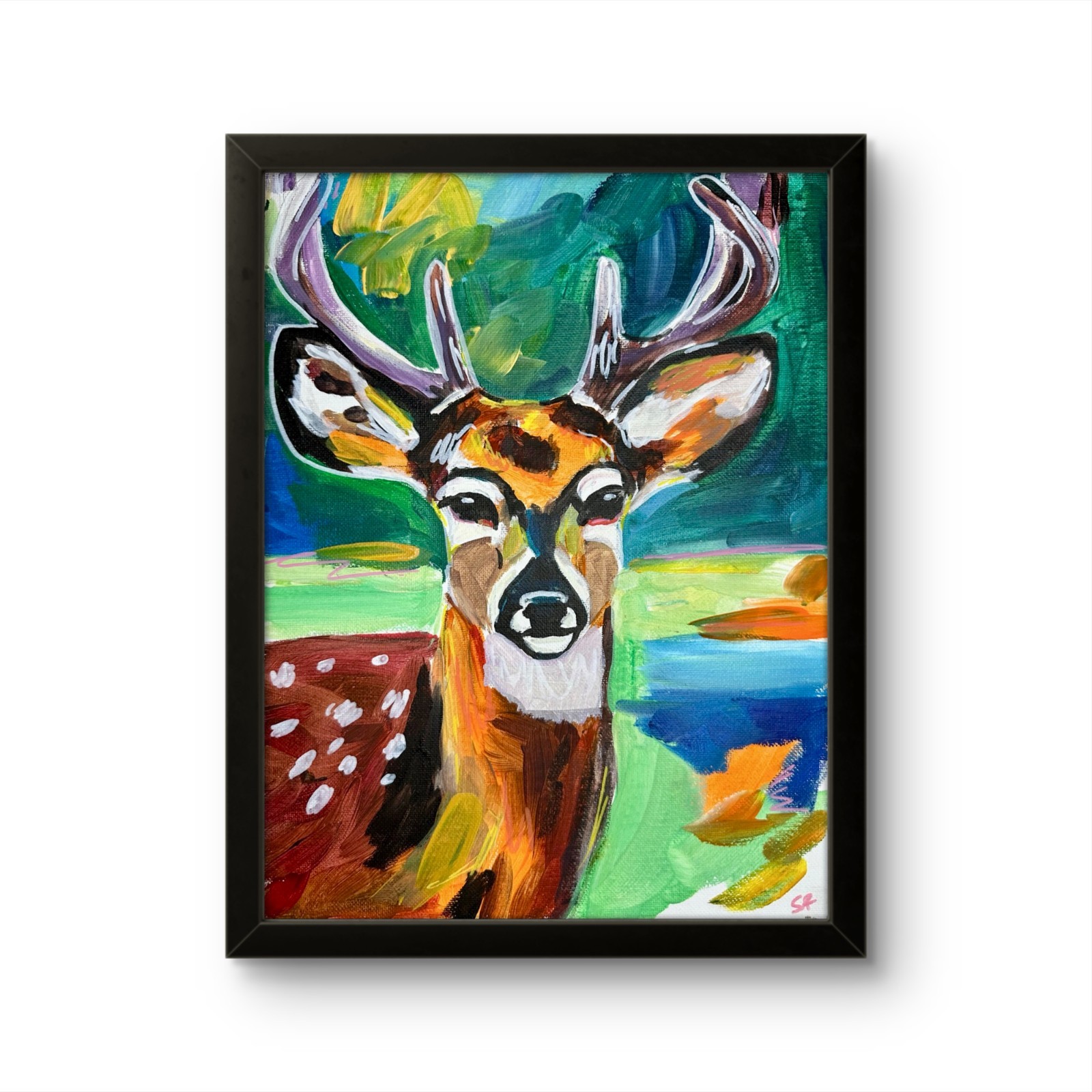 Spotted Deer Art Wildlife Nature Wall Art 9×12 Canvas Panel Original Stag