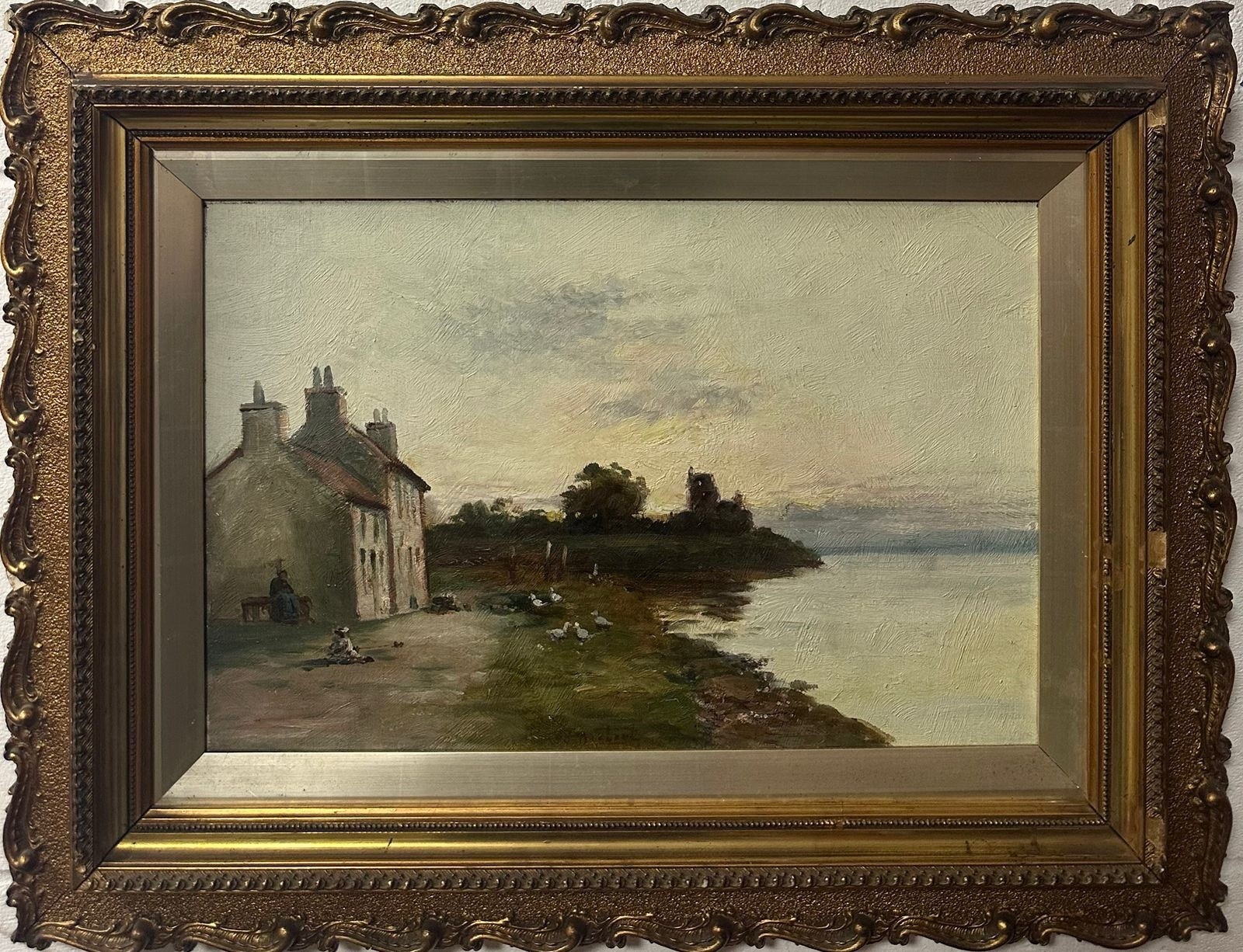 Scottish School (Late 19Th Cen-ry) : Sunset With Figures , Oil On Canvas ,Signed