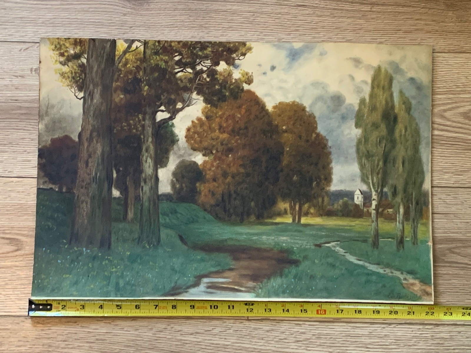Original Signed Autumn Landscape Painting by Ed Rubisulh Gouache on Board