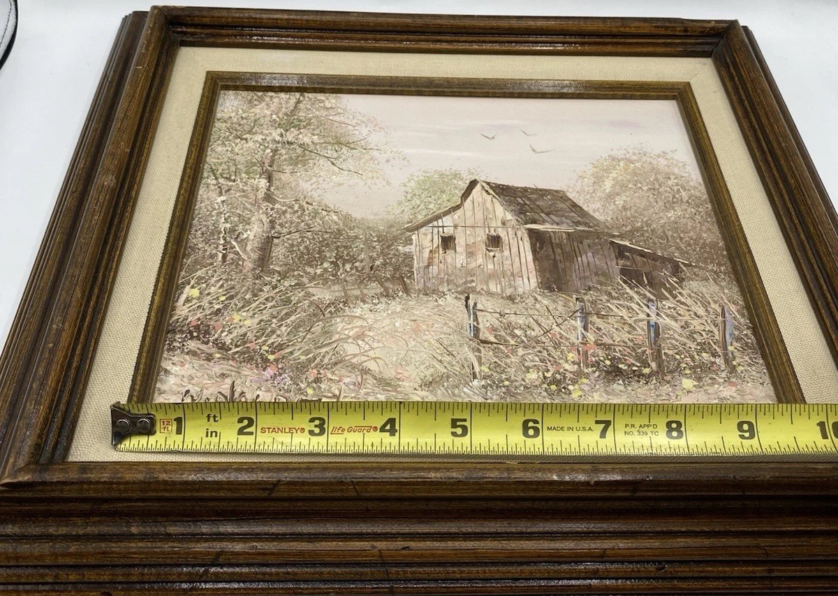 Vintage William Newport Barn Oil Painting Signed Landscape Linen Frame