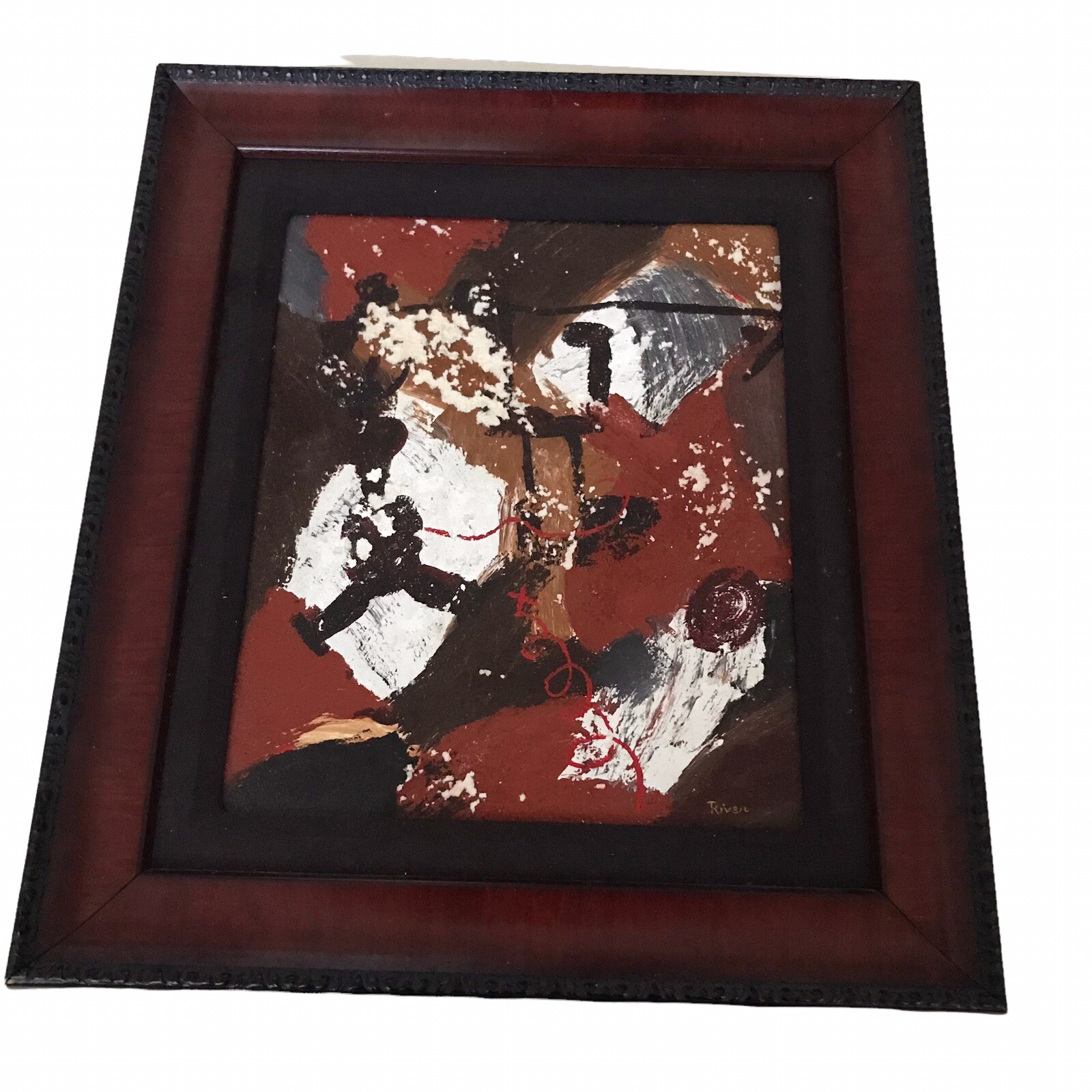 MCM Abstract Acrylic Painting Framed Signed Vintage 17×19