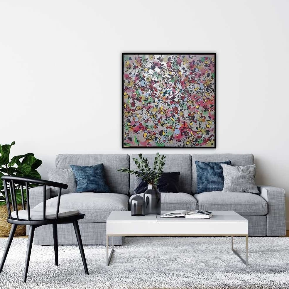 Large 39×39 in Original Hand painted 3D Stretched Canvas Abstract UV Active