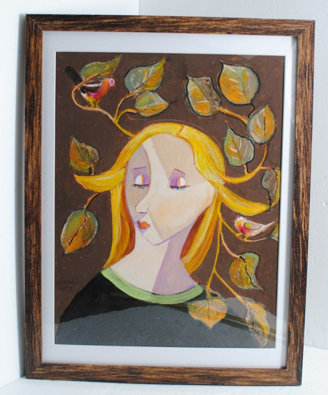 TWEETING THOUGHTS Picasso Cubism Acrylic by Artist Leean Swanson 13 x 17 in»