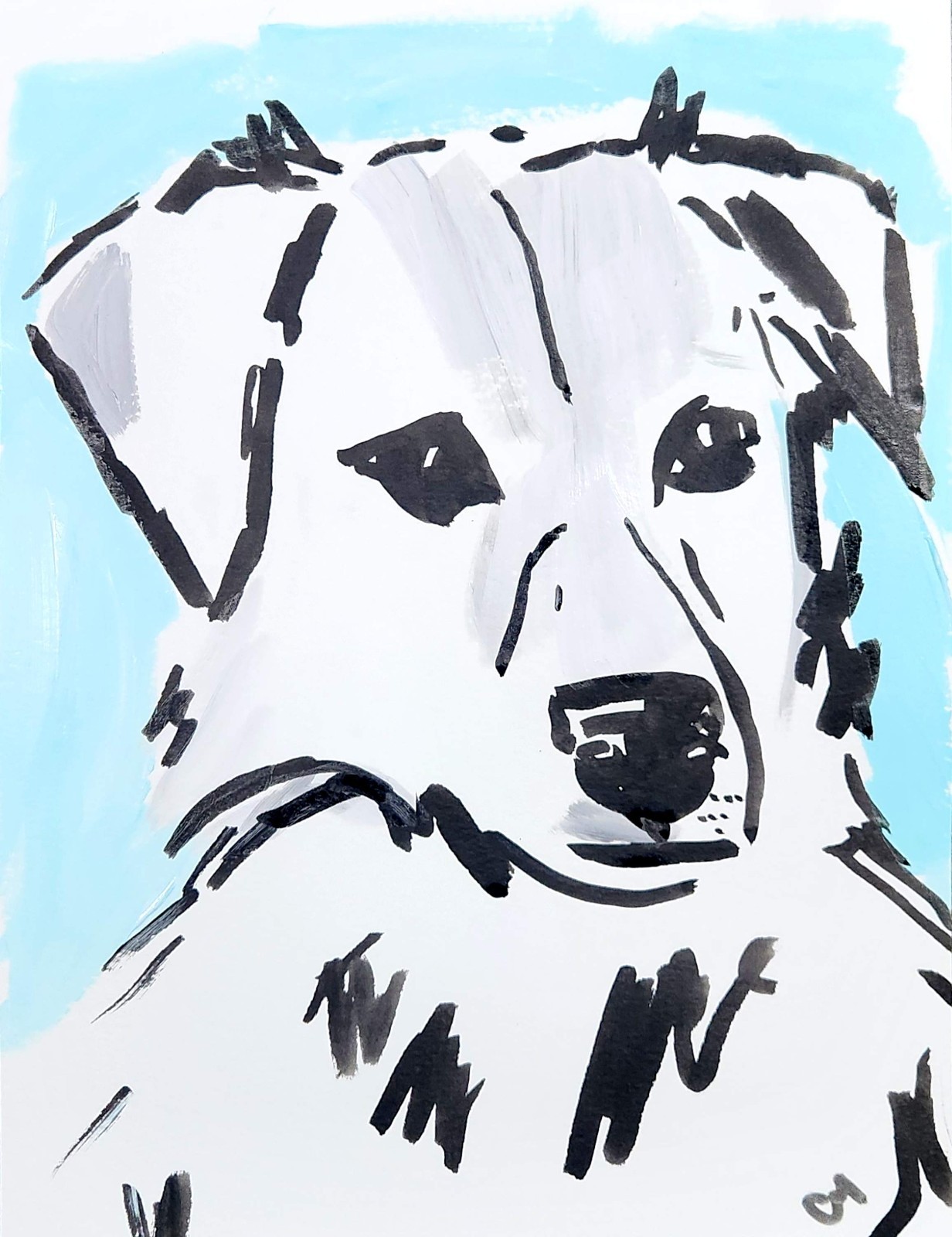 Original Abstract Acrylic 9×12 Dog Black White Blue Striking One of a Kind