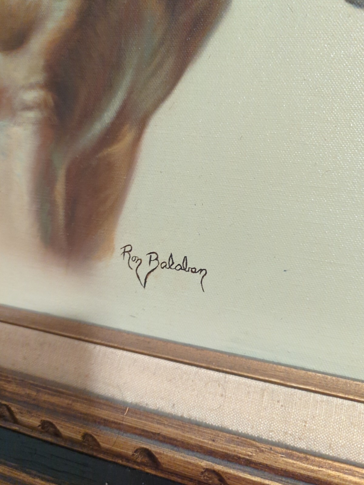 Rare Signed RON BALABAN Double Horse ORIGINAL OIL On CANVAS 32 X 38″ WOOD FRAMED