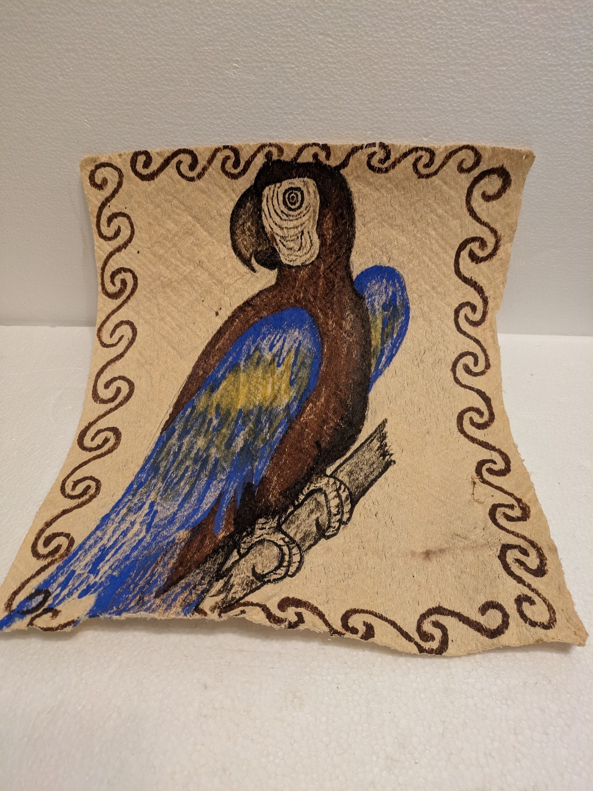 Tucano Native painting – Colombian Bark Parrot Painting 12″x10″