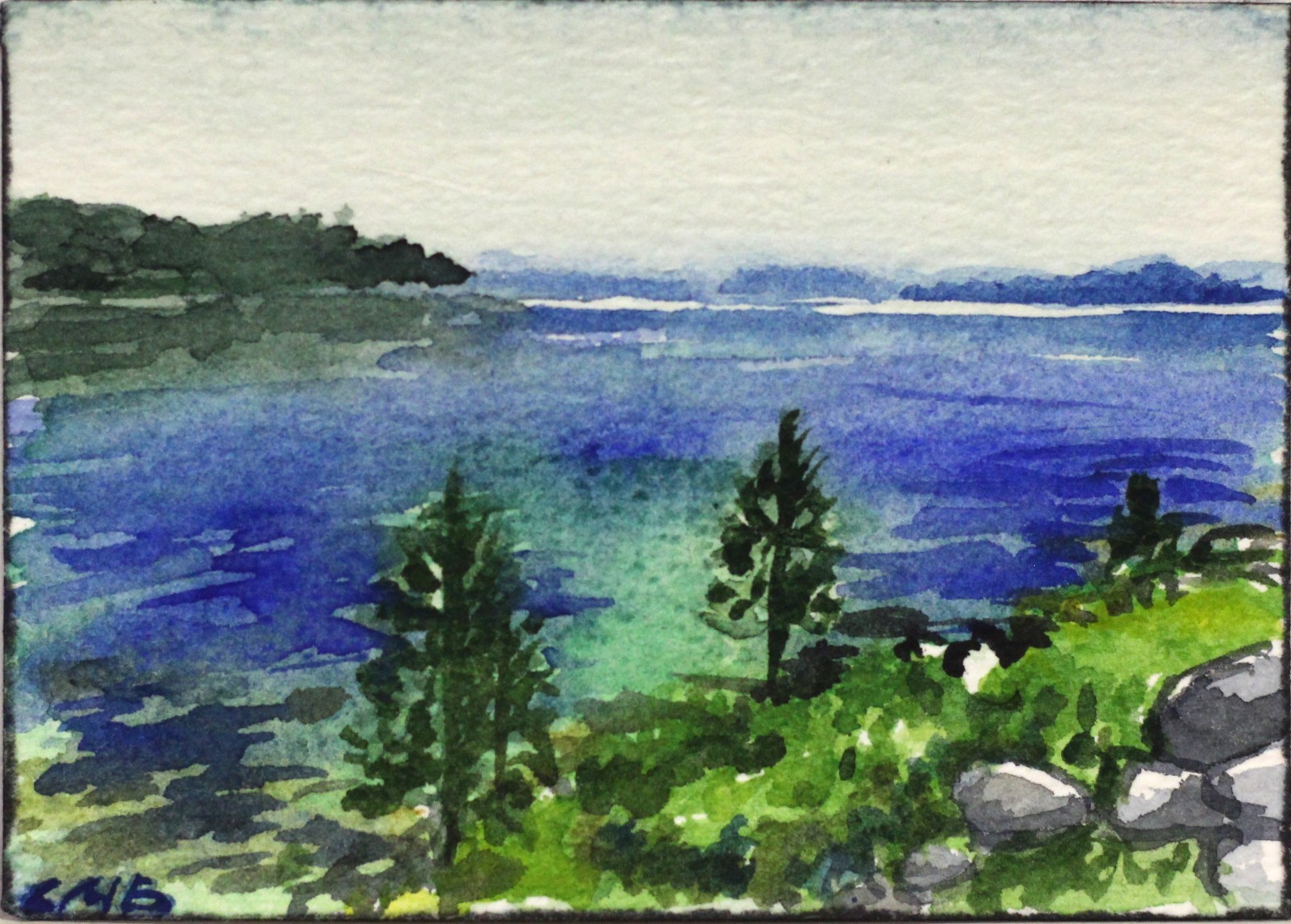 Lake Tahoe ACEO Original Watercolor Painting Sierra Nevada Collectible Card Art