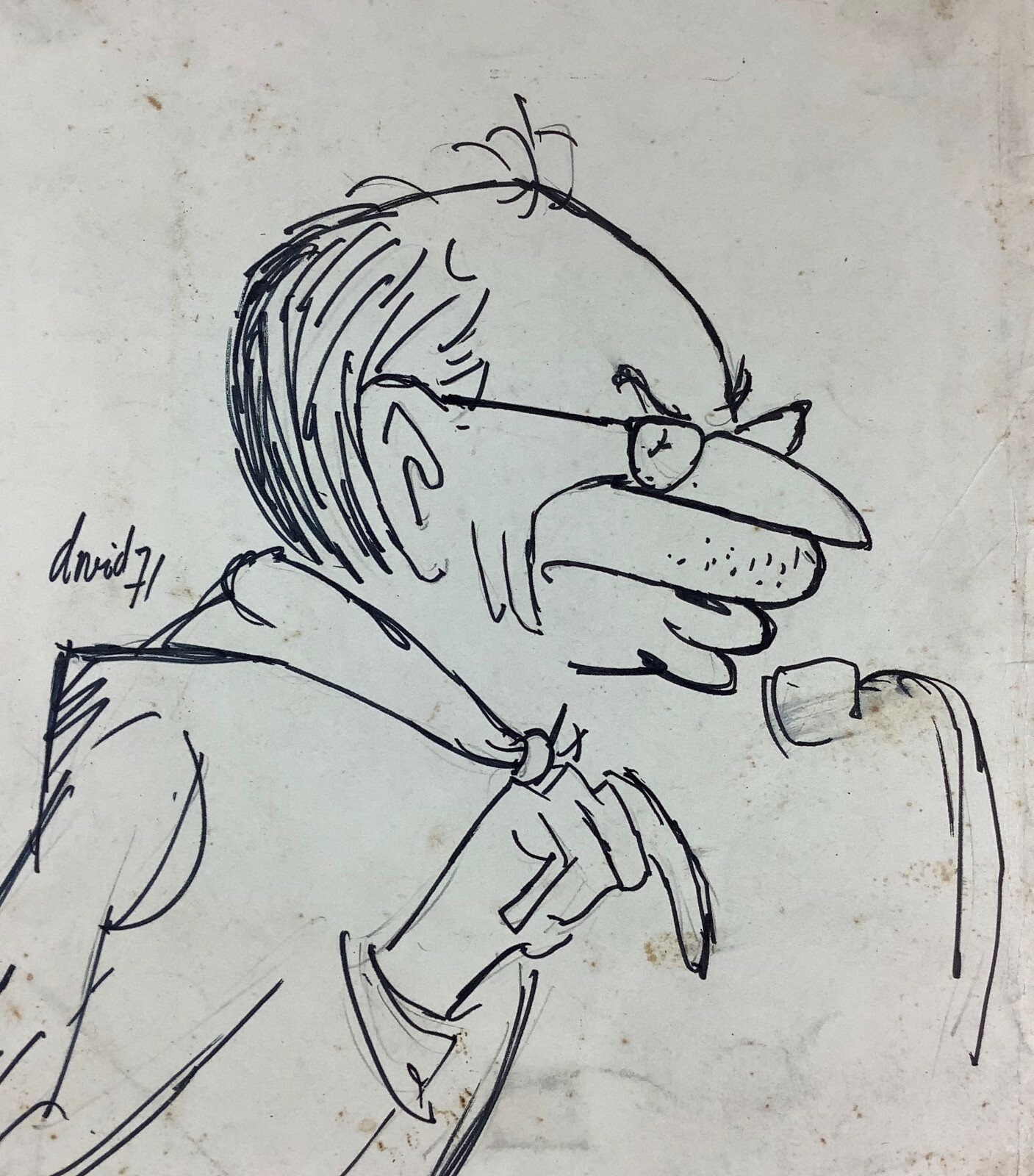 Juan David. Caricature. Roa, 1971. Ink on cardboard. Original signed