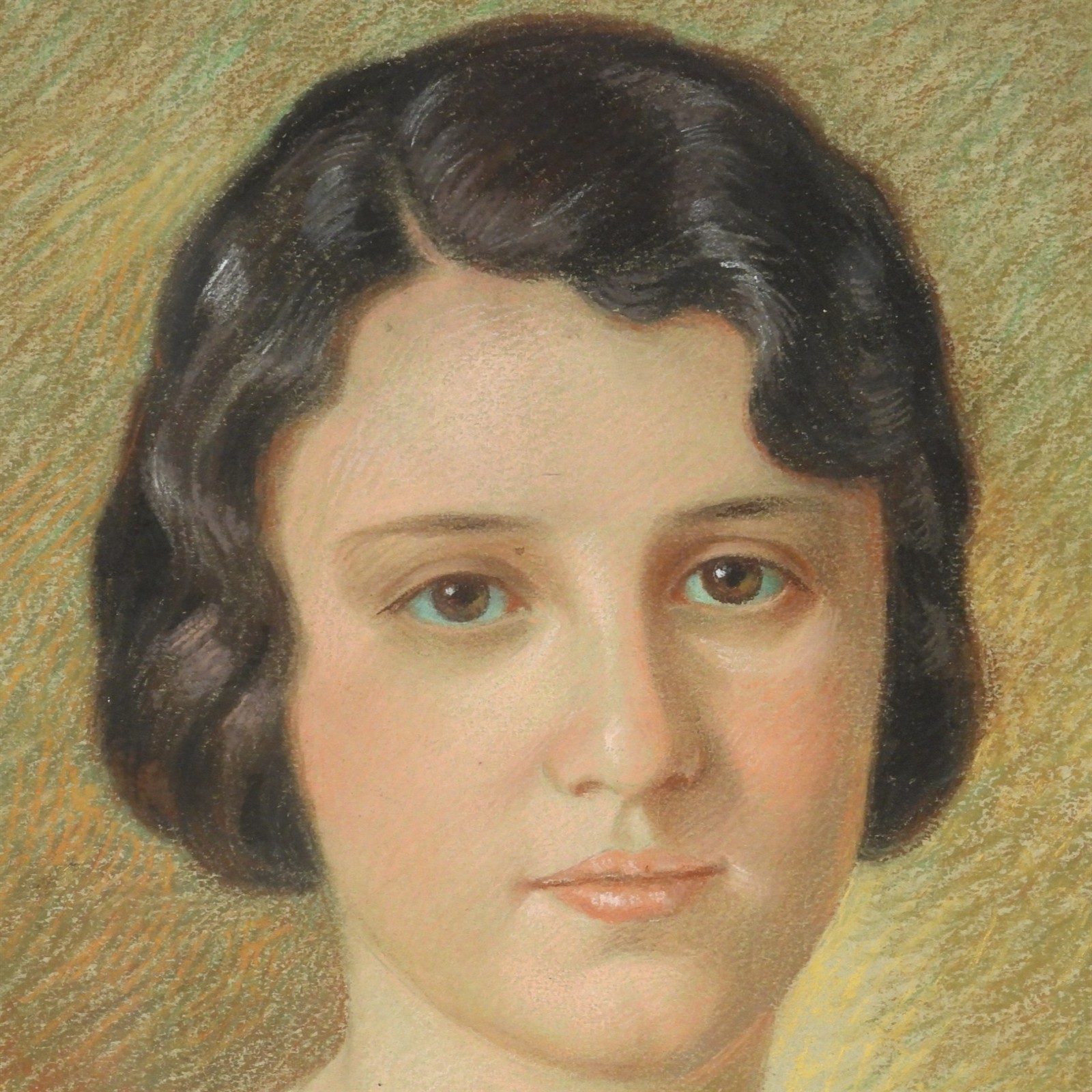 1923 Art Deco Lovely Lady Portrait Pastel Painting – Illegibly Signed