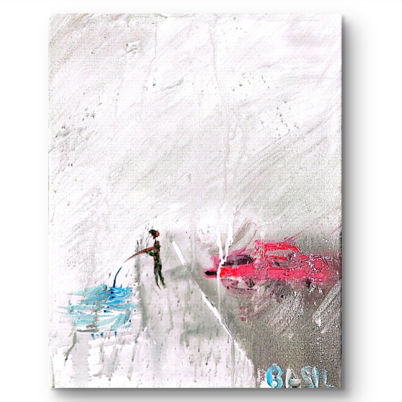 Catching Fish In The Rain Bold Color Modern Abstract Art Original Canvas 11×14