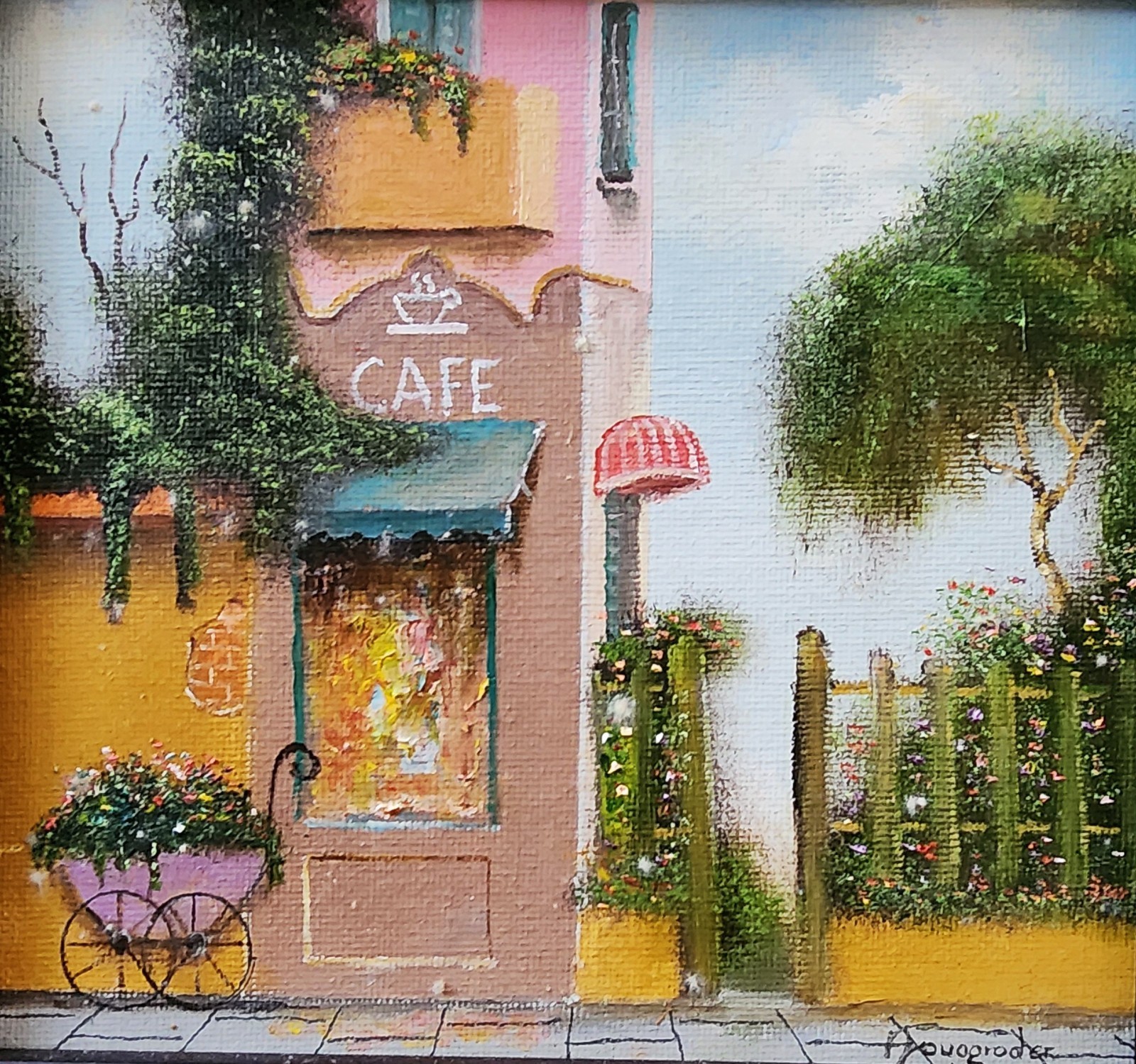 JACOB NOWOGRODER , Original Oil on Canvas Board, Local Coffee House, COA Signed