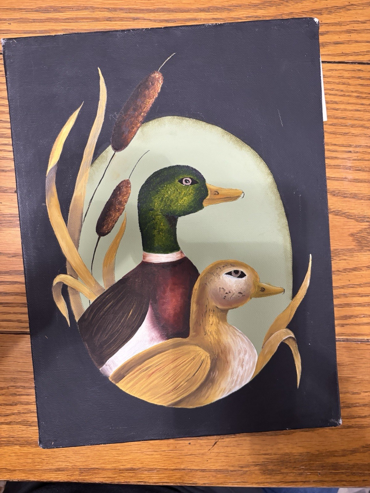 Painting Of A Mallard Duck And Duckling On Canvas, 9 X 12
