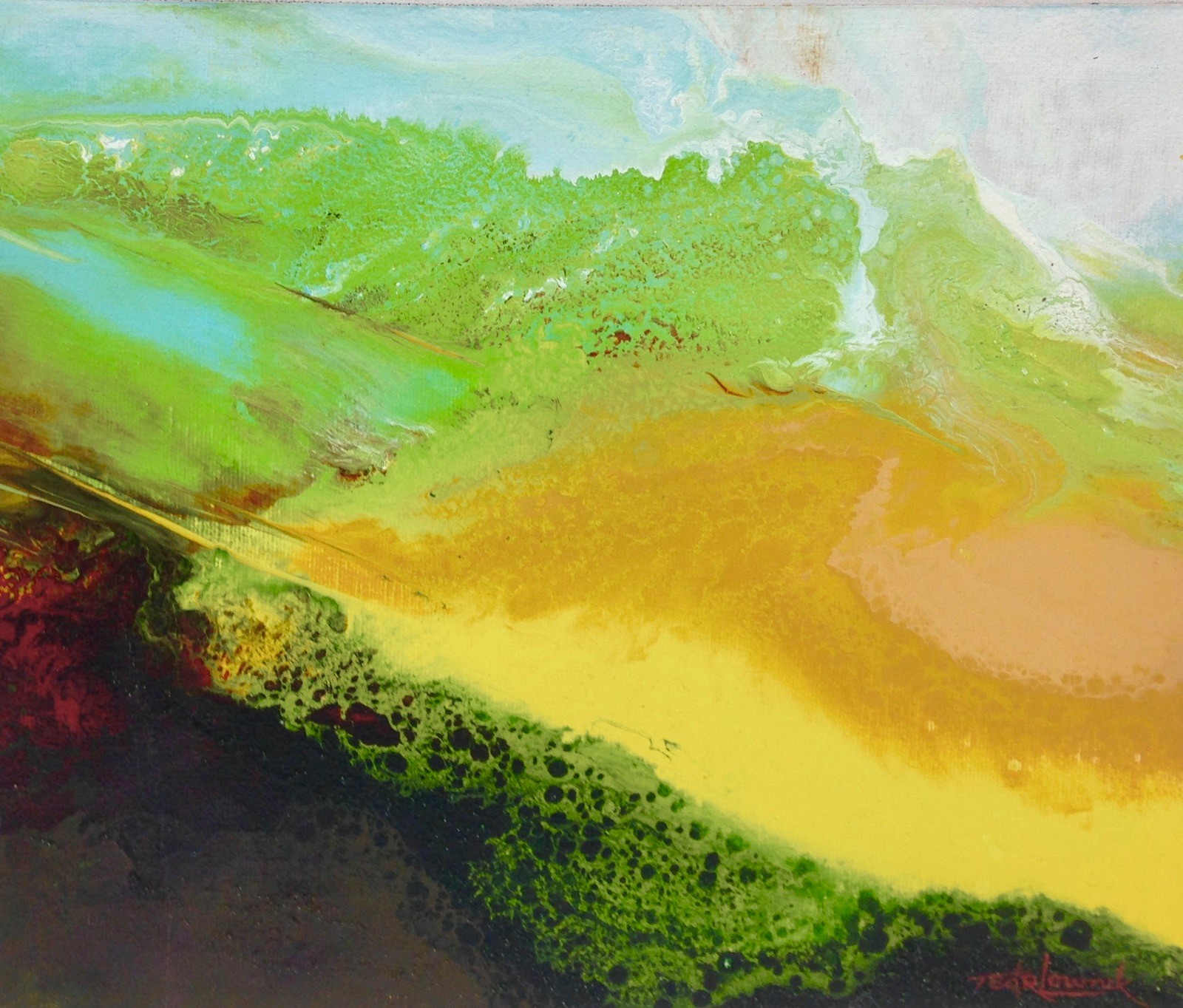 Vintage Ted R. Lownik Signed Authentic Abstract Art 15×13″ Framed Painting