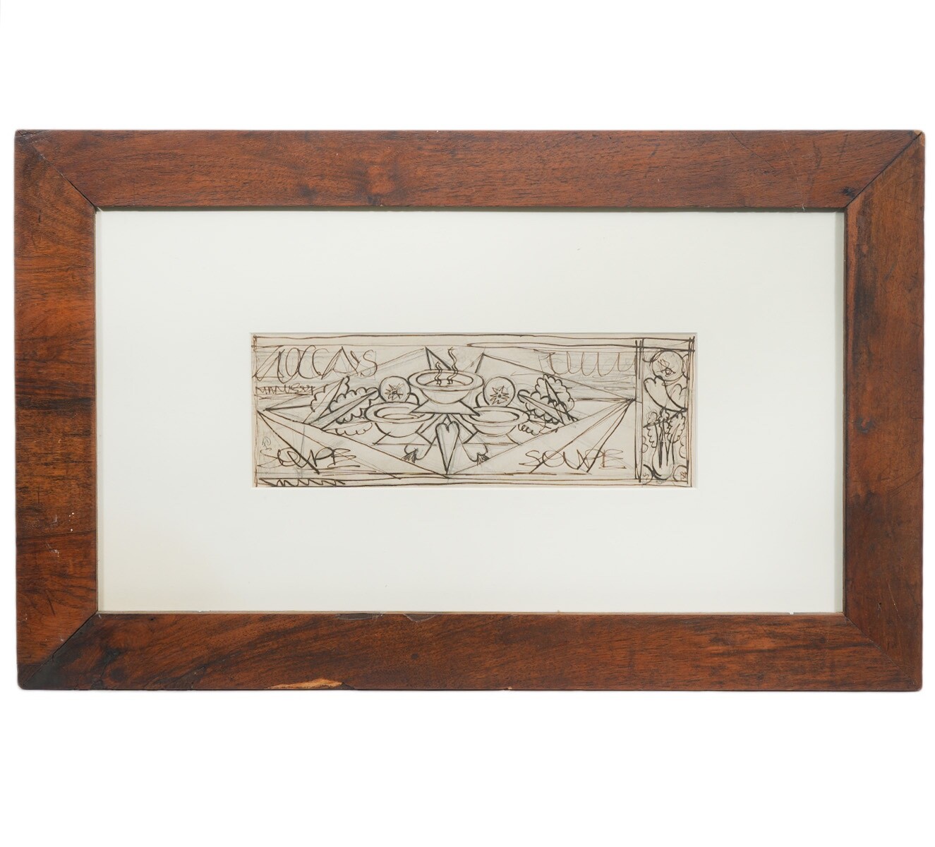 Fortunato Depero ‘Zucca’s Soupe’ Pencil & Ink Drawing Art with Gallery Labels
