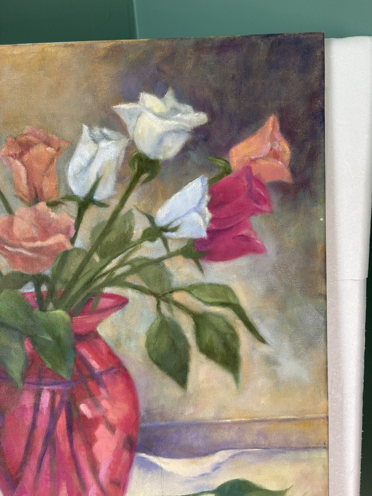 Original Signed Painting Of Flowers In A Vase 20X16