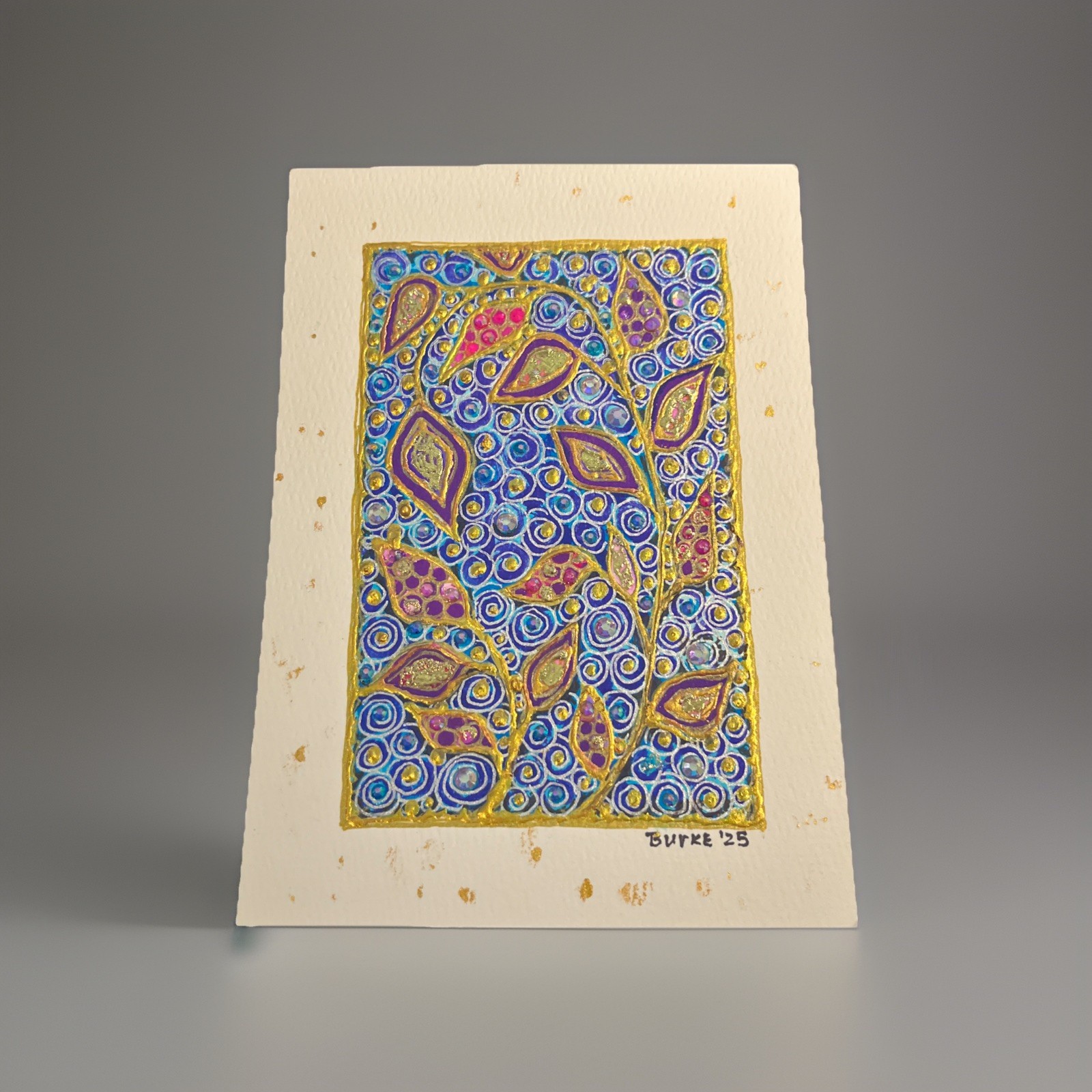 Original Hand Painted Floral 4×6 Mixed Media On 5×7 Cold Press Water Color Paper