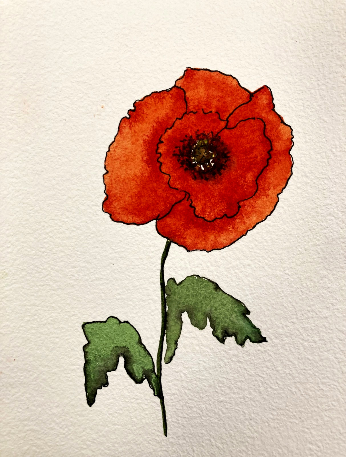 Poppy Flower Abstract Watercolor Original Art Painting
