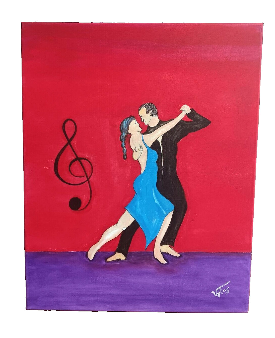 Tango For 2 Dancing Original Acrylic Painting Canvas Signed Vytas 16×20 in