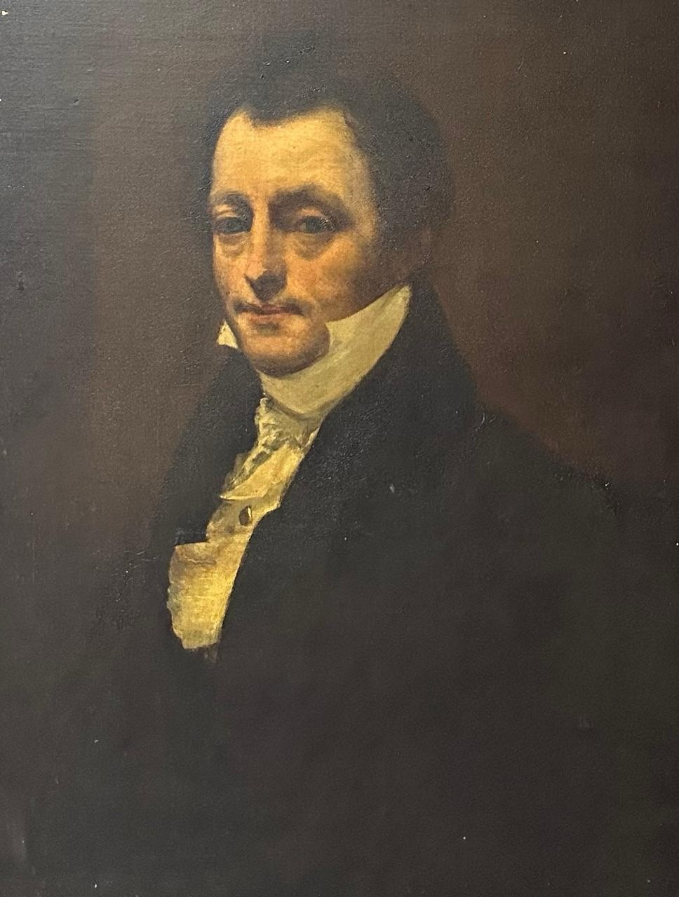 19th Century English School Gentleman Portrait Oil Painting on Canvas Antique
