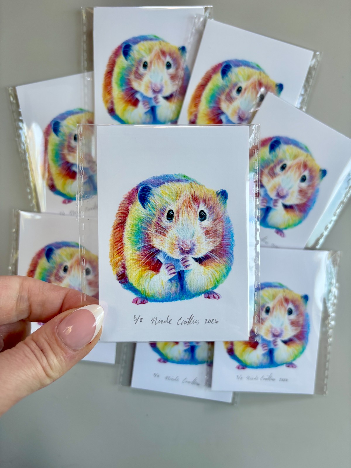 ACEO Limited Print, Hamster Art, Cute Animal Rainbow Pet, 3.5×2.5 inch Mini