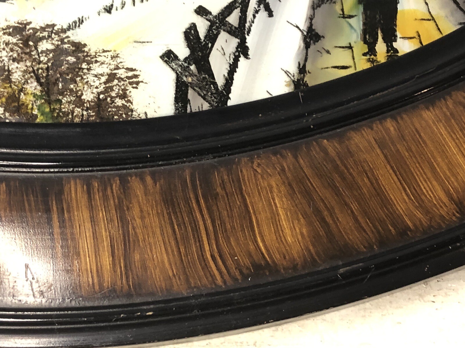 Antique Vintage Reverse Painted Glass Oval Wood Frame Windmill Dutch Holland