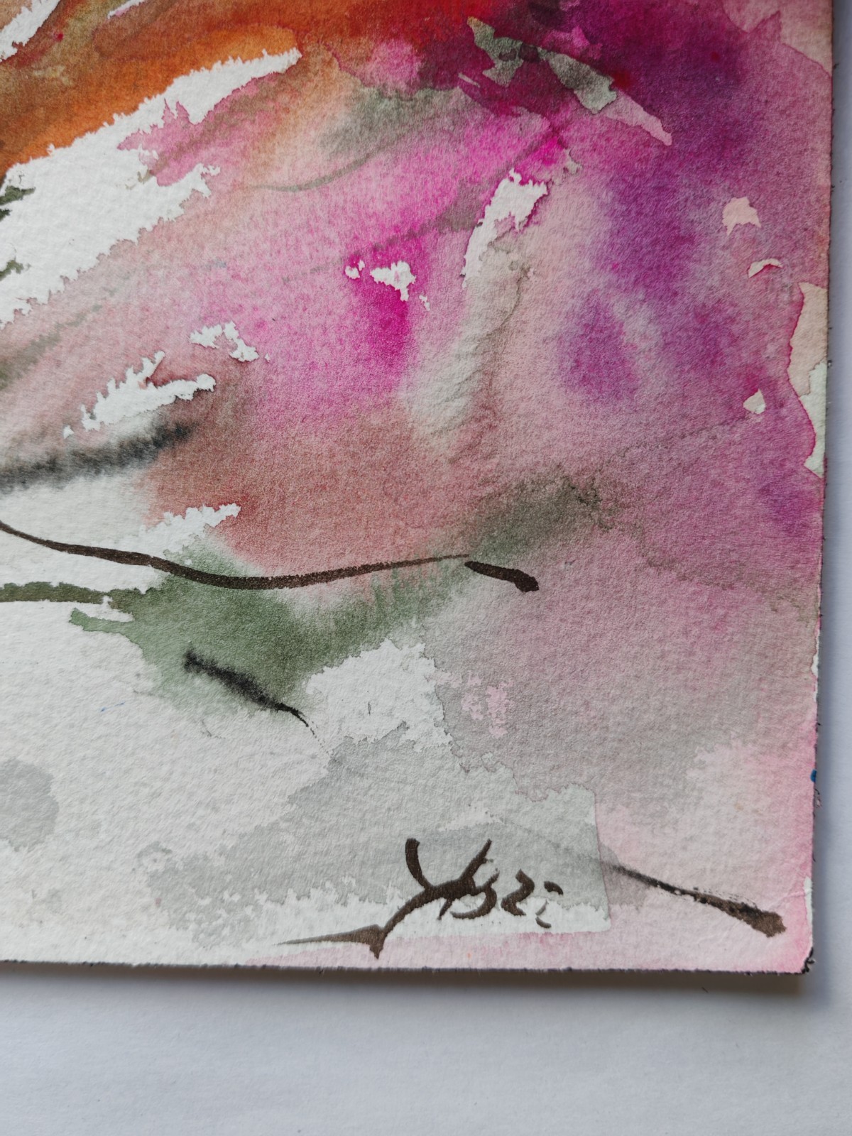 Original Watercolor Spring Red Flowers Painting Abstract