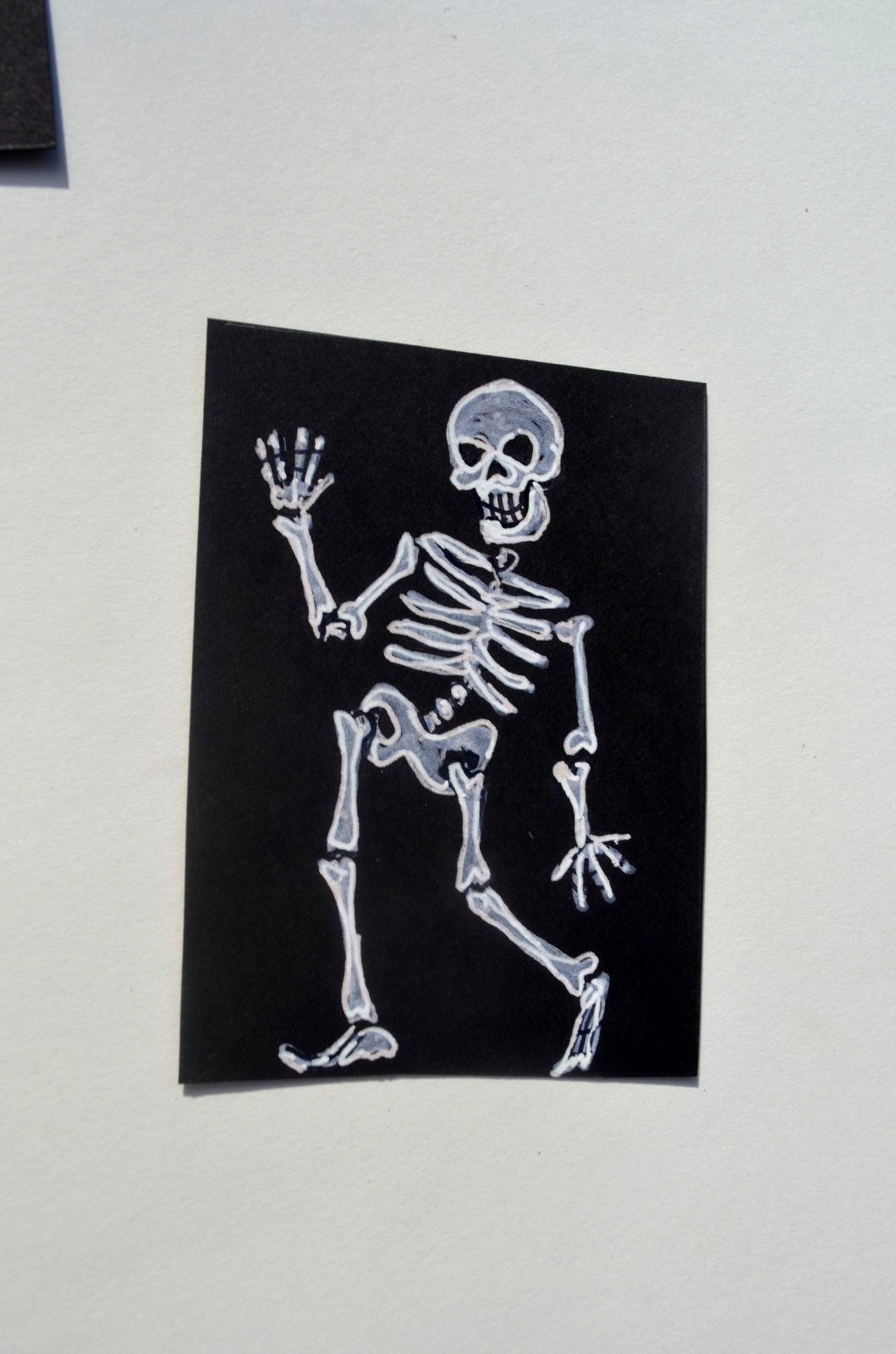 ACEO Original Art Card Horror Halloween Skeleton says Howdy not a print
