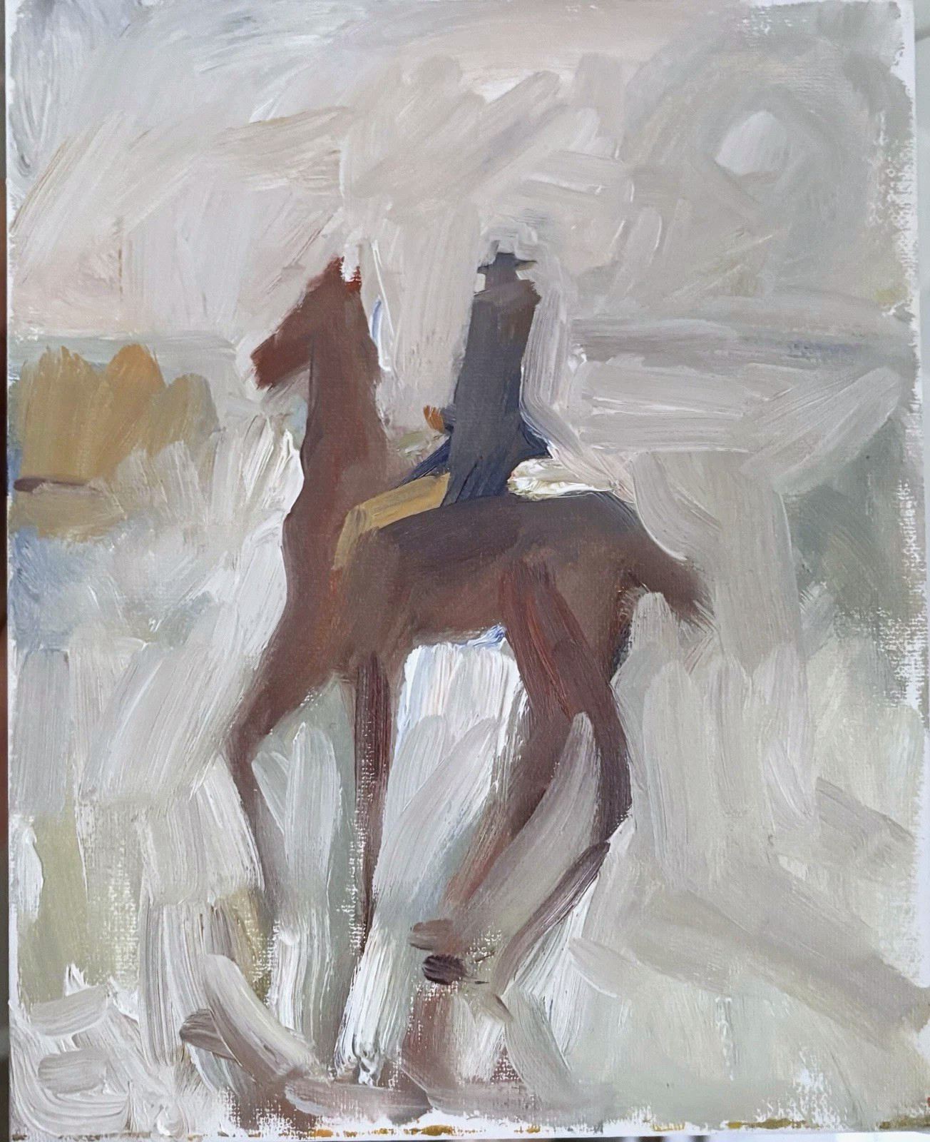 Cowboy Seascape Horse Western Cubist Oil Painting 8”x10” Original Signed Canvas