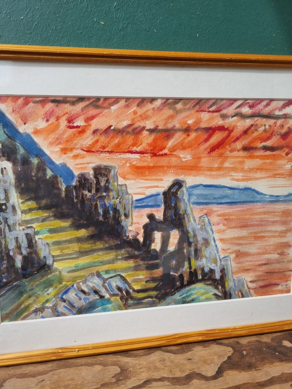 Vintage Swedish Watercolor Landscape by Frans Larsson (1894–1957) – Coastal